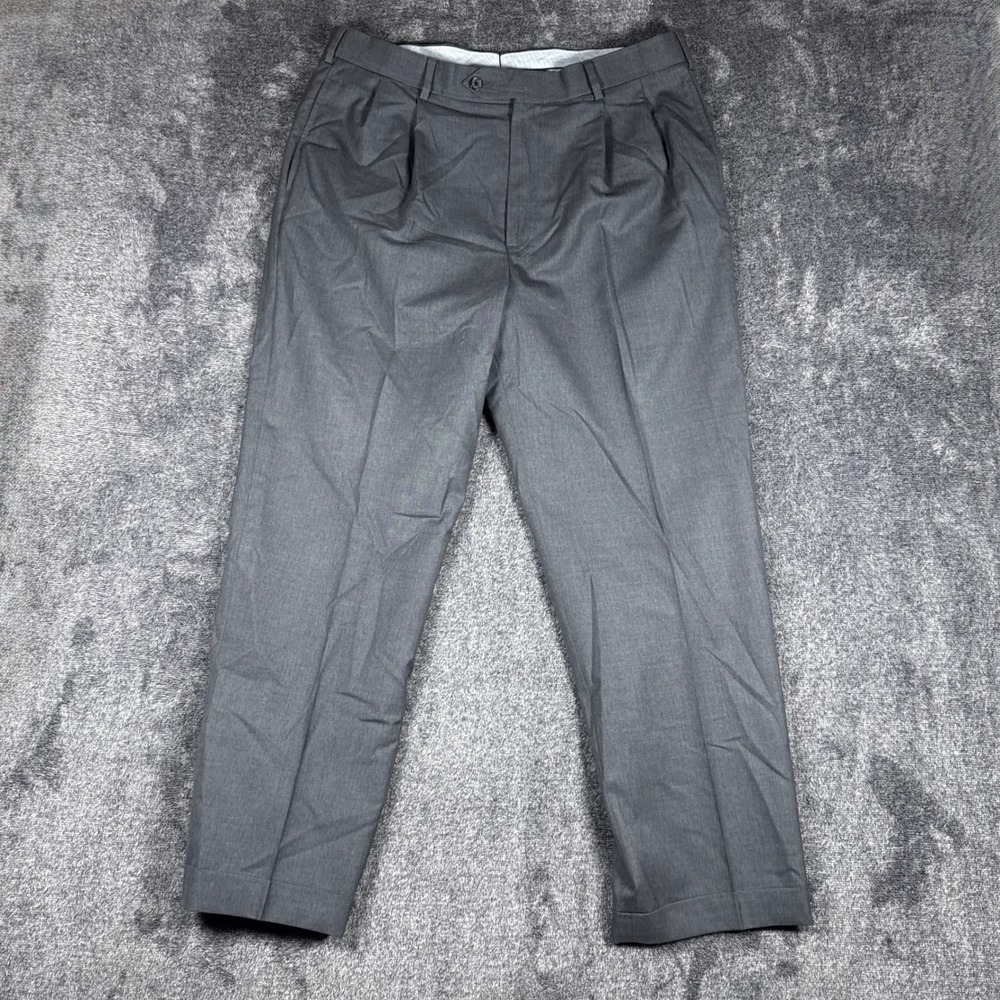 Brooks Brothers Country Club Madison Saxxon Wool Pleated Trousers Grey W36